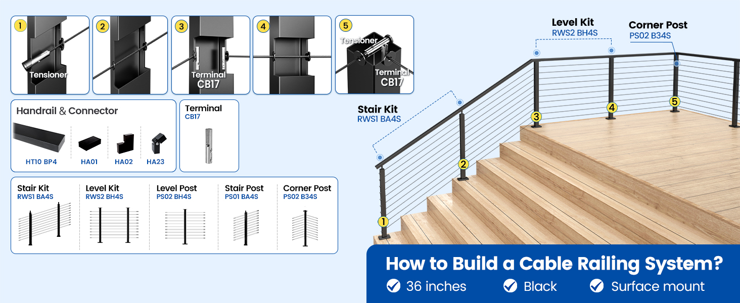 Muzata Modular Cable Railing Kit