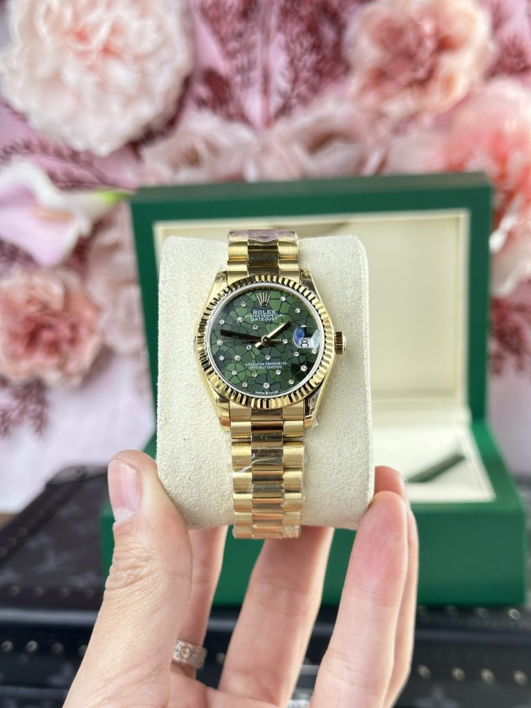 Đồng Hồ Rolex DateJust 278288 Replica 11 Nữ Mặt Số Họa Tiết Hoa Xanh Oliu 31mm (2)