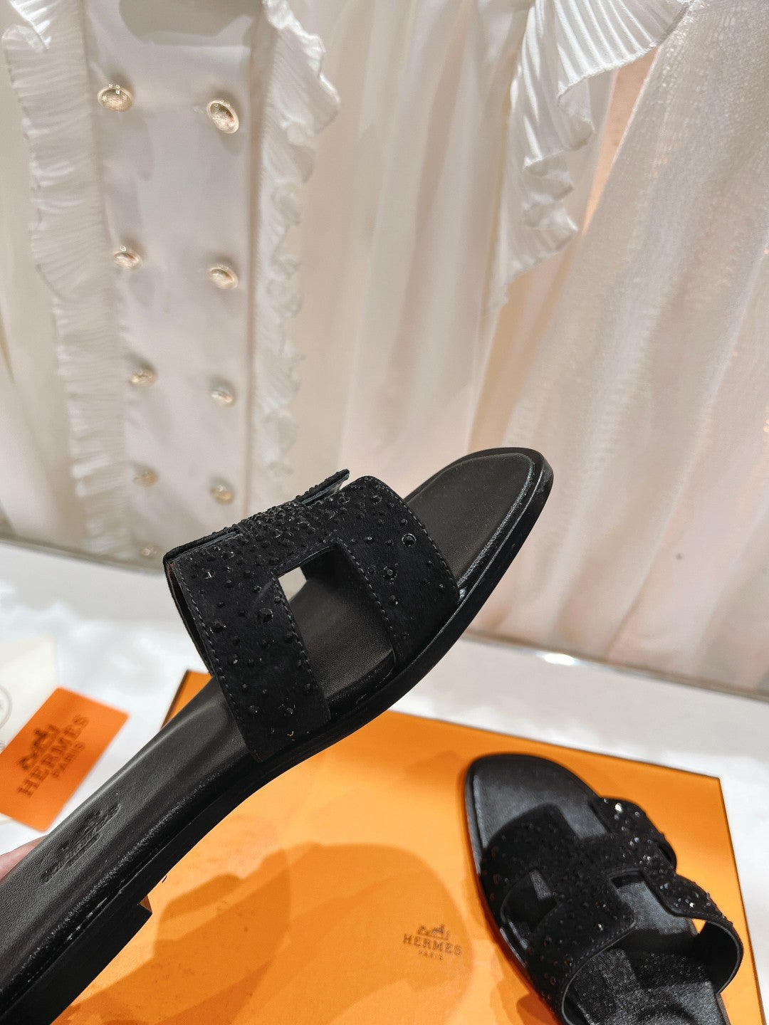 0RAN SANDAL BLACK LAMBSKIN ATTACH CRYSTALS-BLACK、mysite、Cacoeks