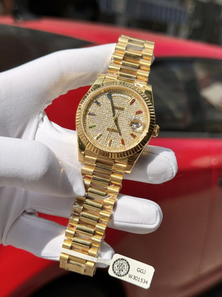 Đồng Hồ Rolex Day-Date Bọc Vàng Thật Đính Moissanite Bản Nặng 40mm (4)