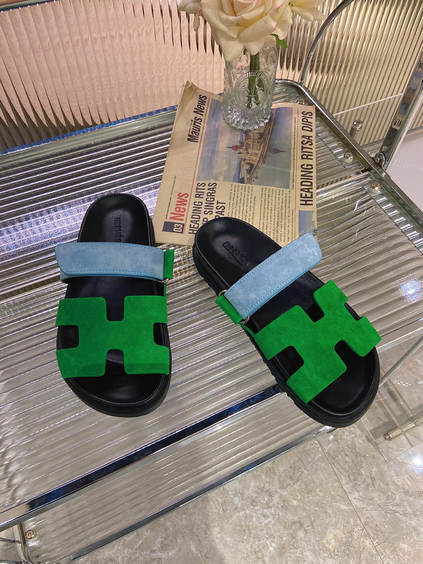 CHYPRE SANDAL GREEN MIX BLUE SUEDE、mysite、Cacoeks