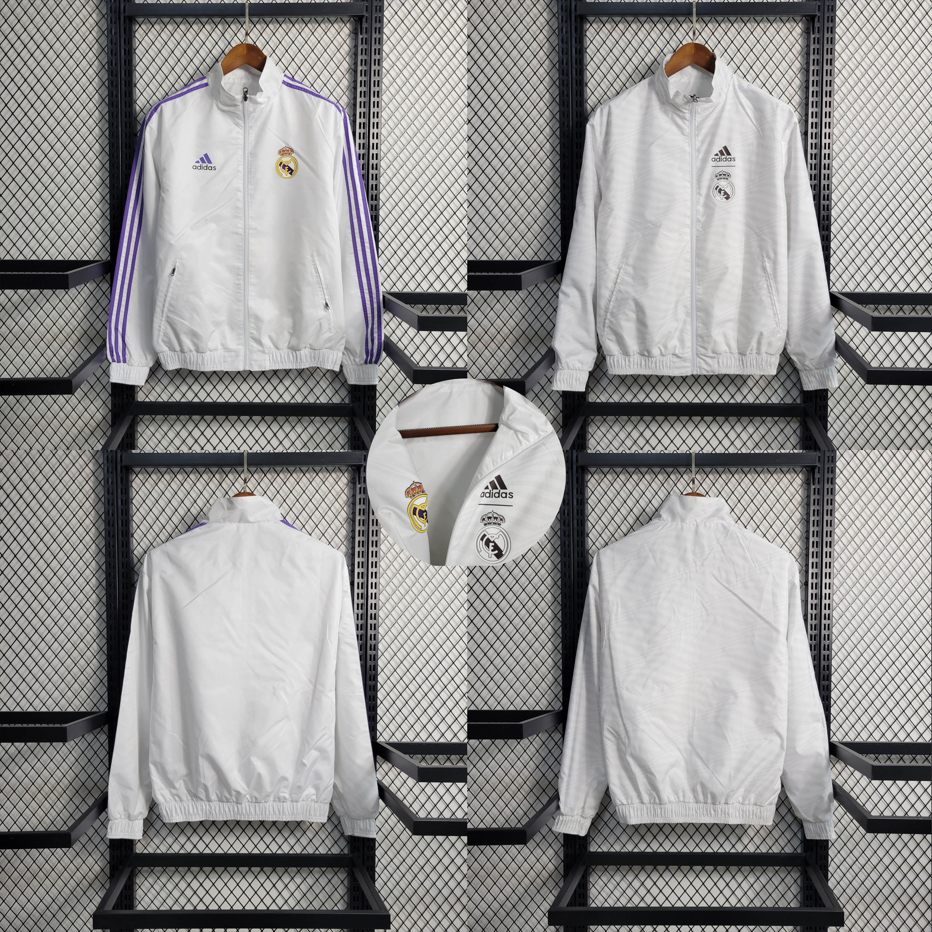 2023/2024 Real Madrid Reversible Windbreaker White:football jersey mysite: unitedjerseyfootball 邓江浪:football