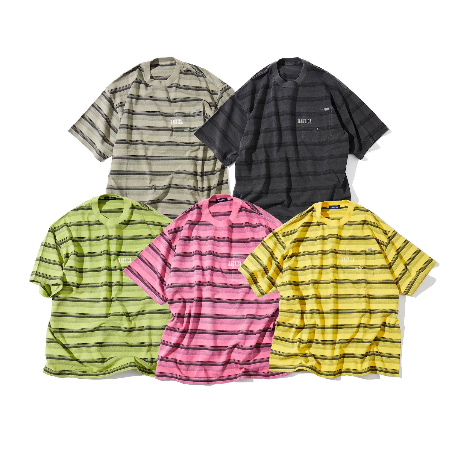 NAUTICA ( JAPAN ) Garment Pigment Dyed Hidden Logo Multi Border S/S Tee