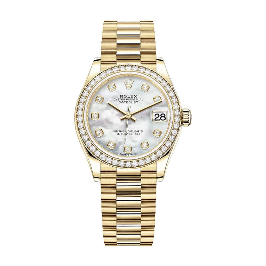 rolex datejust mother of pearl diamond dial yellow gold 178288 1