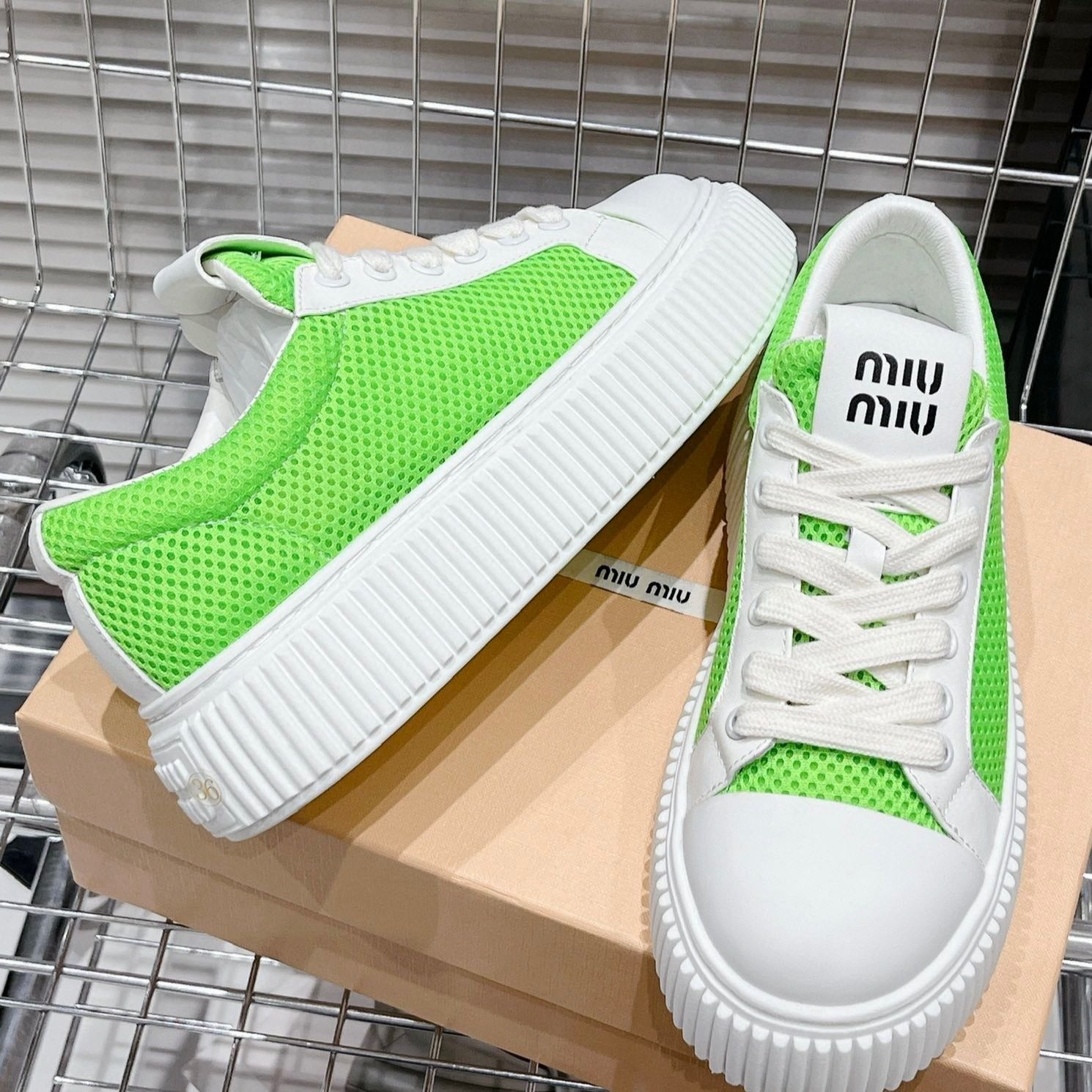 SNEAKERS THICK-SOLED SHAMROCK COLOR MESH COWHIDE、mysite、Cacoeks