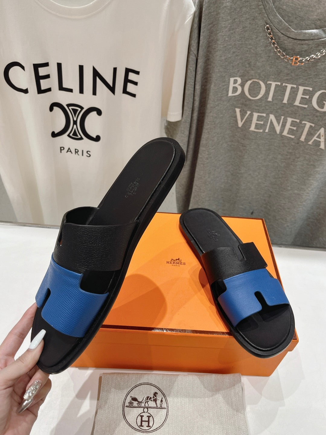 IZMIR SANDAL BLACK MIX COBALT LAMBSKIN、mysite、Cacoeks