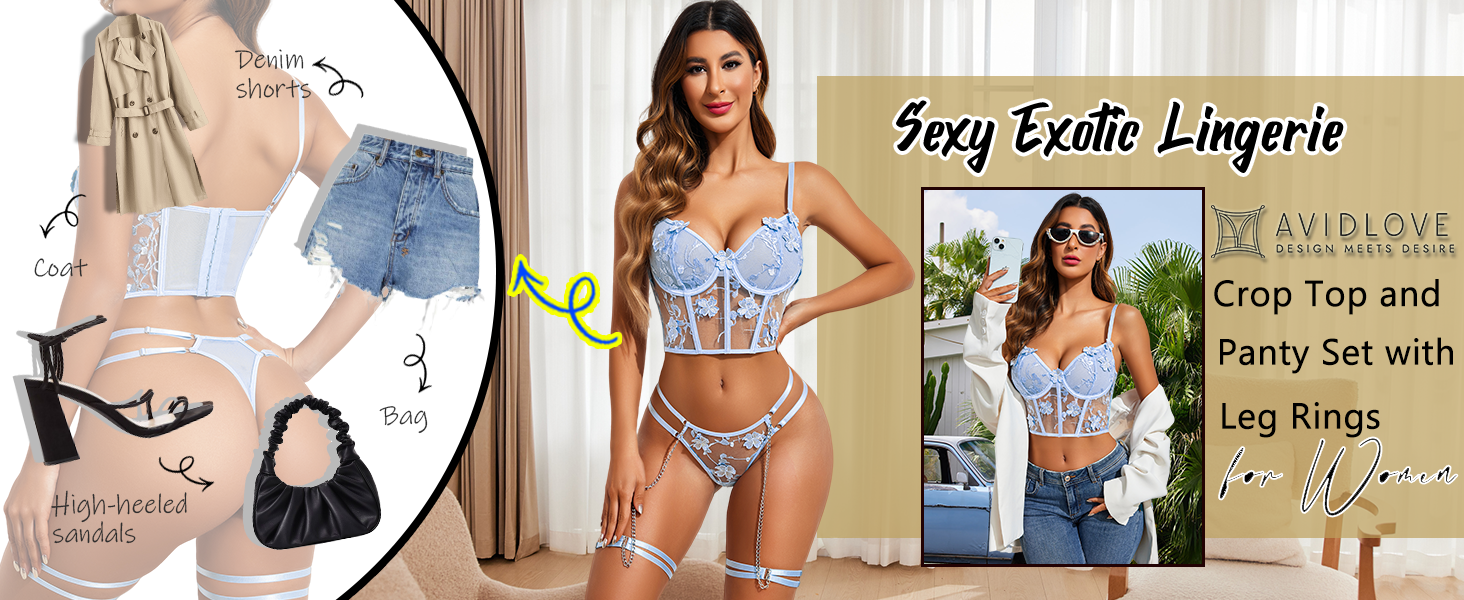 women exotic lingerie set women sexy leg rings lingerie set women sexy crop top and pantes set