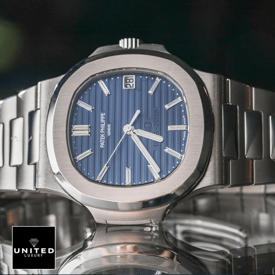 Patek Philippe Nautilus Platinum Blue Replica 1 Patek Philippe Nautilus Steel Blue Dial 5711-1P Replica black background