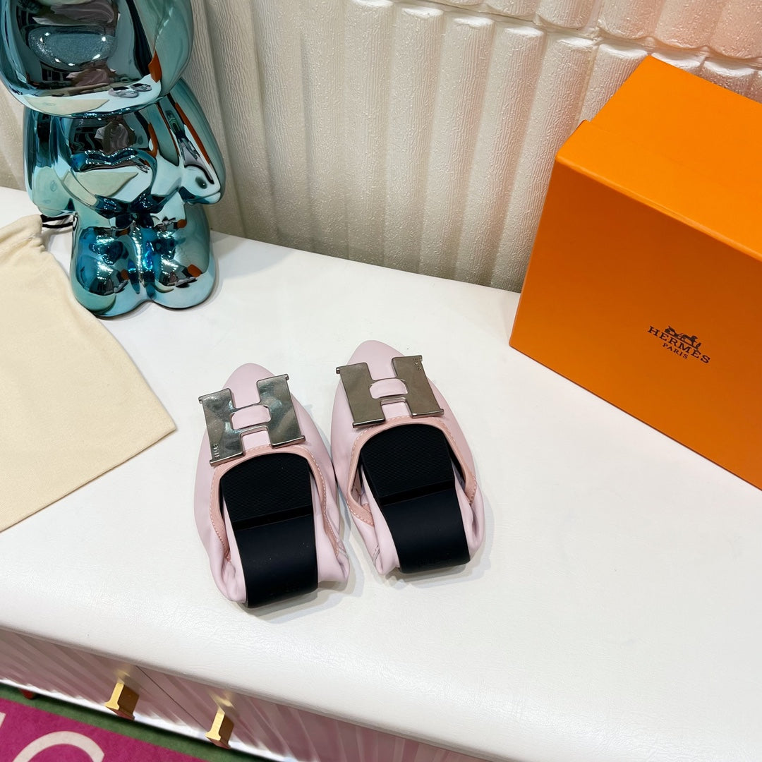 H-BUCKLE BALLLET FLAT LIGHT PINK CALFSKIN、mysite、Cacoeks