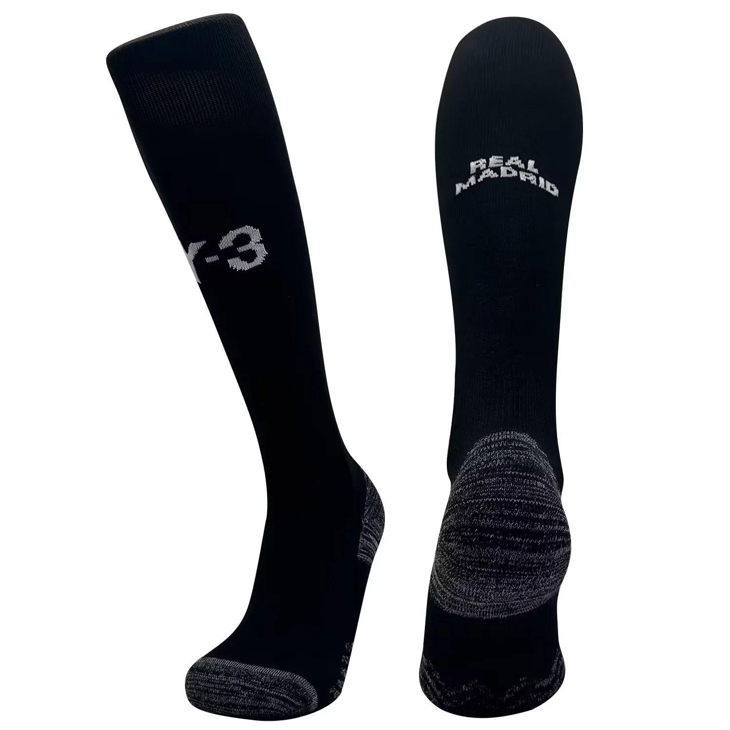 JerseysGala.com | Real Madrid 24-25 Y-3 Socks - Black -Customize Name, Number and Patch | Worldwide Shipping