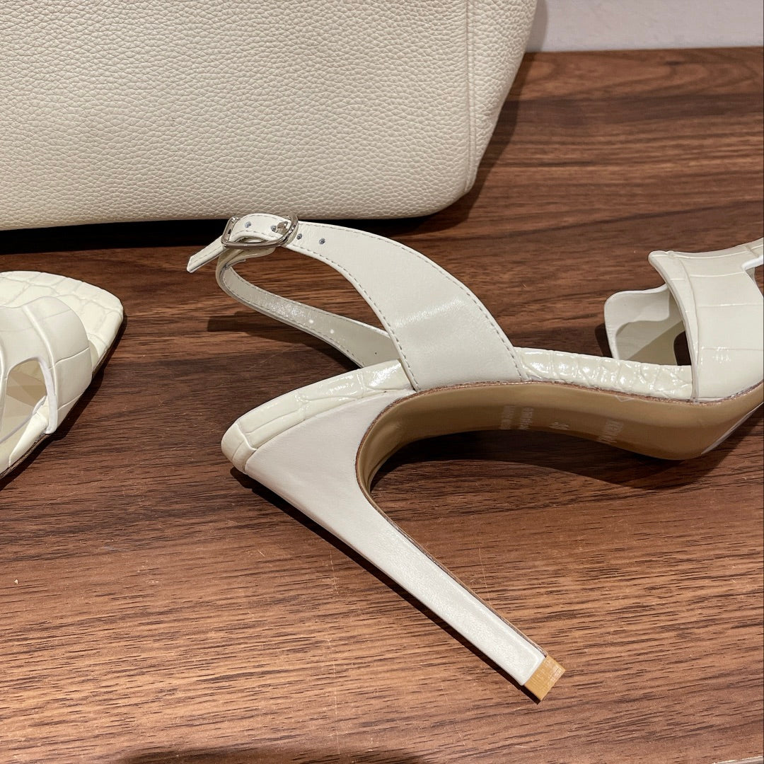 SLINGBACK ETERNITE 105 WHITE LAMBSKIN AND CROCODILE LEATHER、mysite、Cacoeks