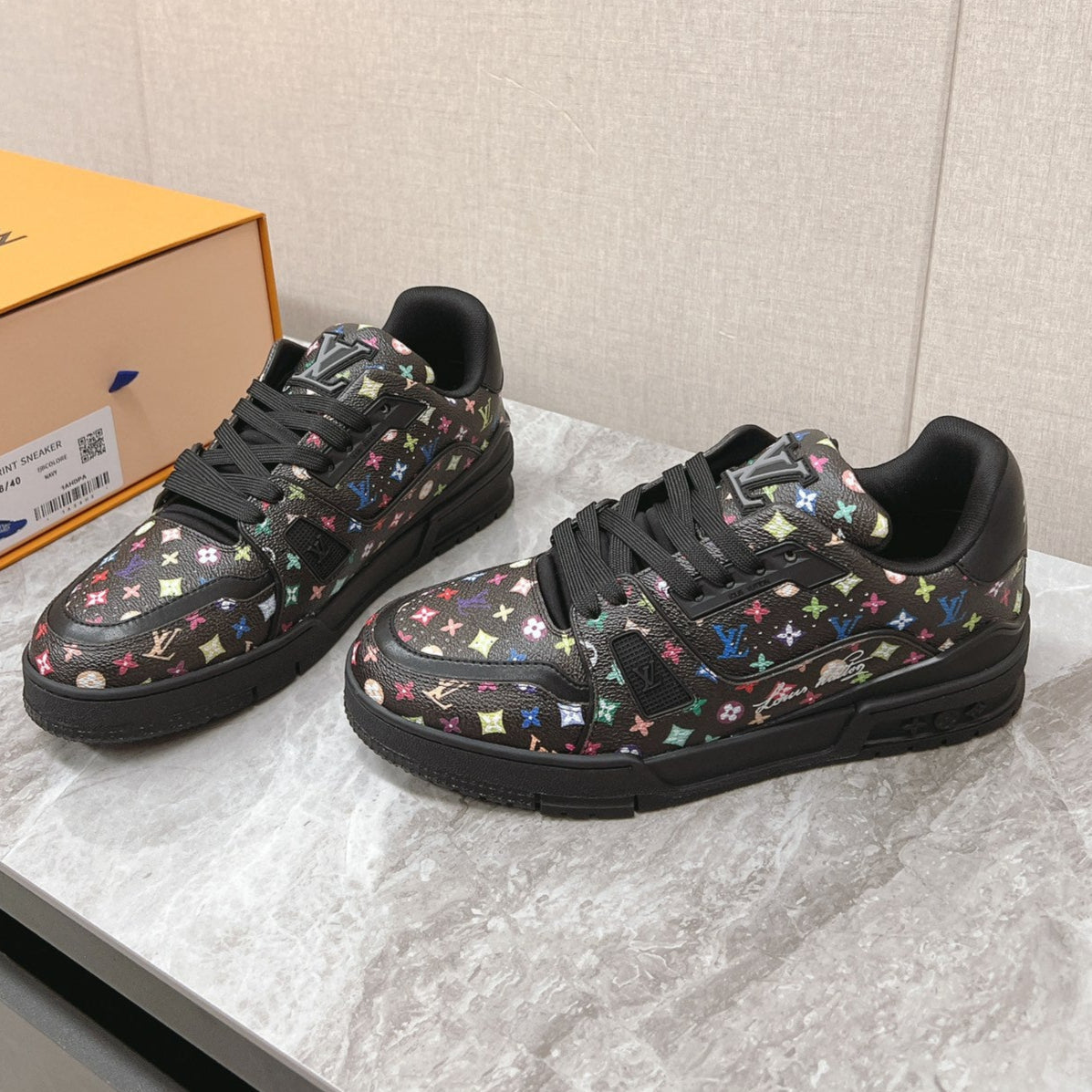 TRAINER SNEAKER IN BLACK MIX COLORFUL CALFSKIN、mysite、Cacoeks