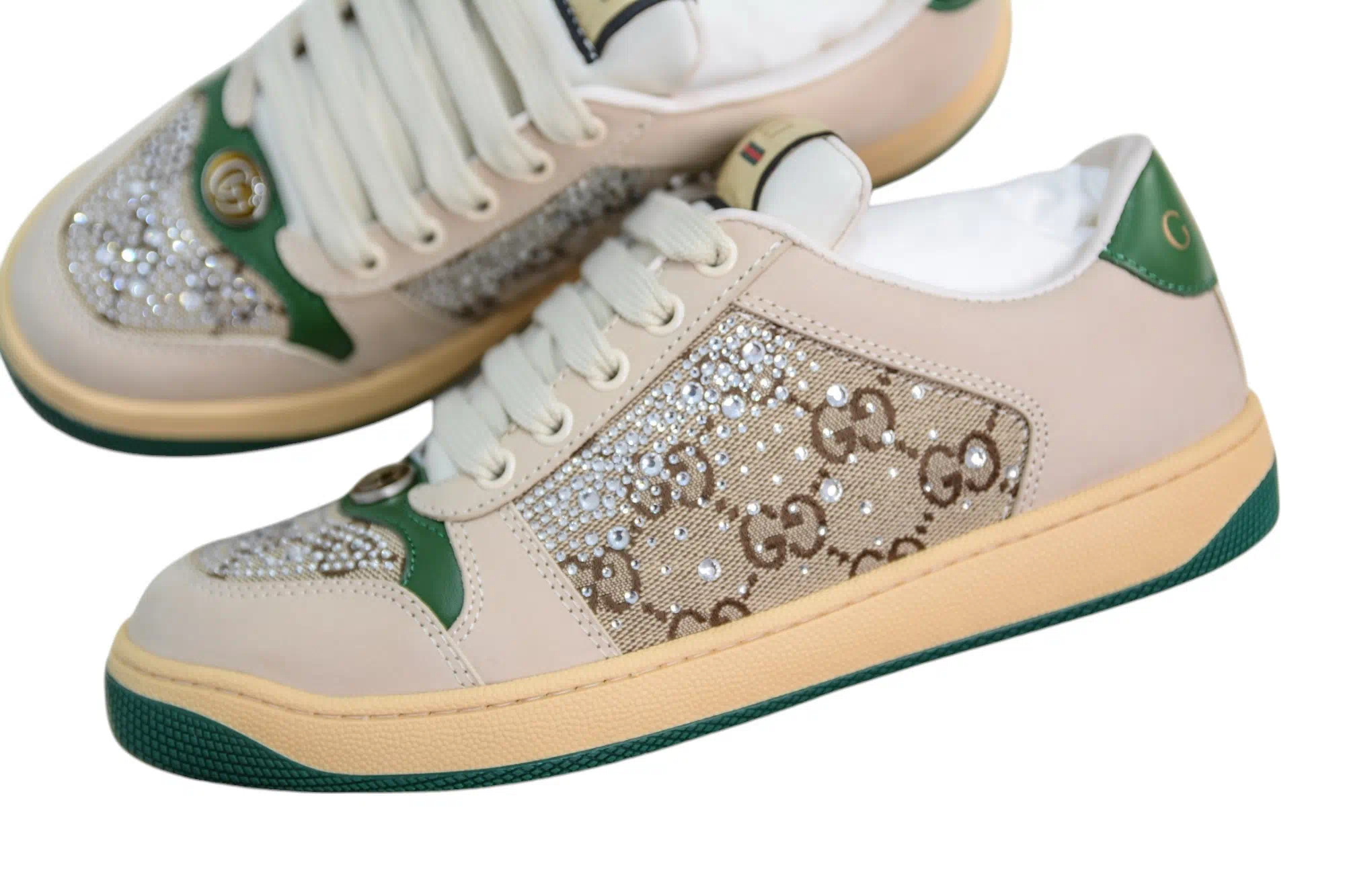 Gucci Screener Sneaker W/ Multi-Dimensional Crystals In Ivory、mysite、Cacoeks