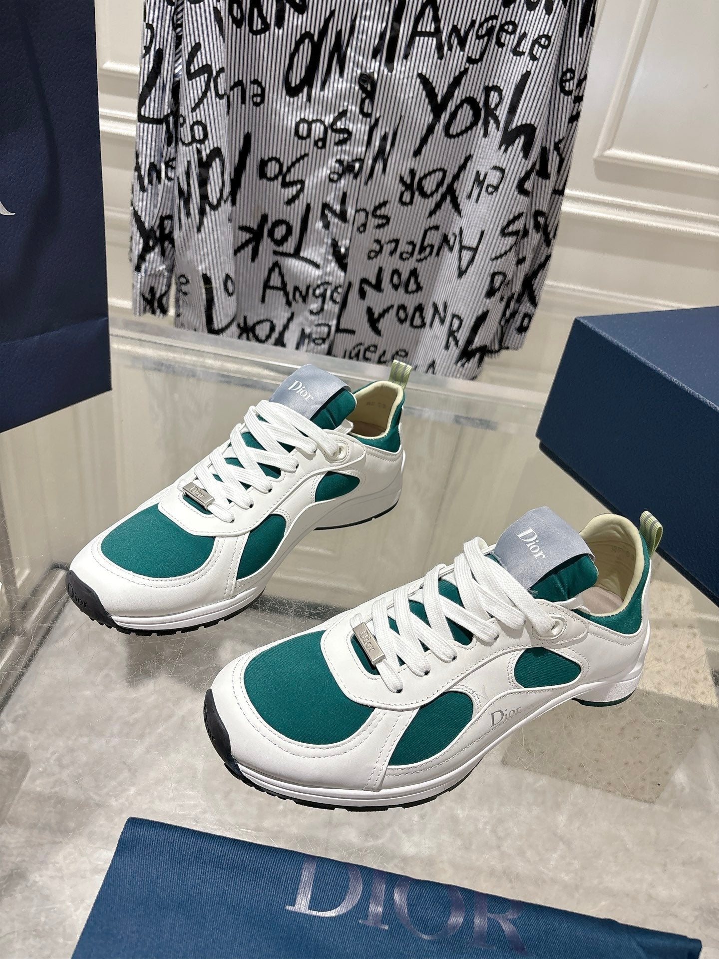 DIOR 25S MILE SERIES SNEAKERS 25MM IN WHITE DARK TEAL CALFSKIN、mysite、Cacoeks