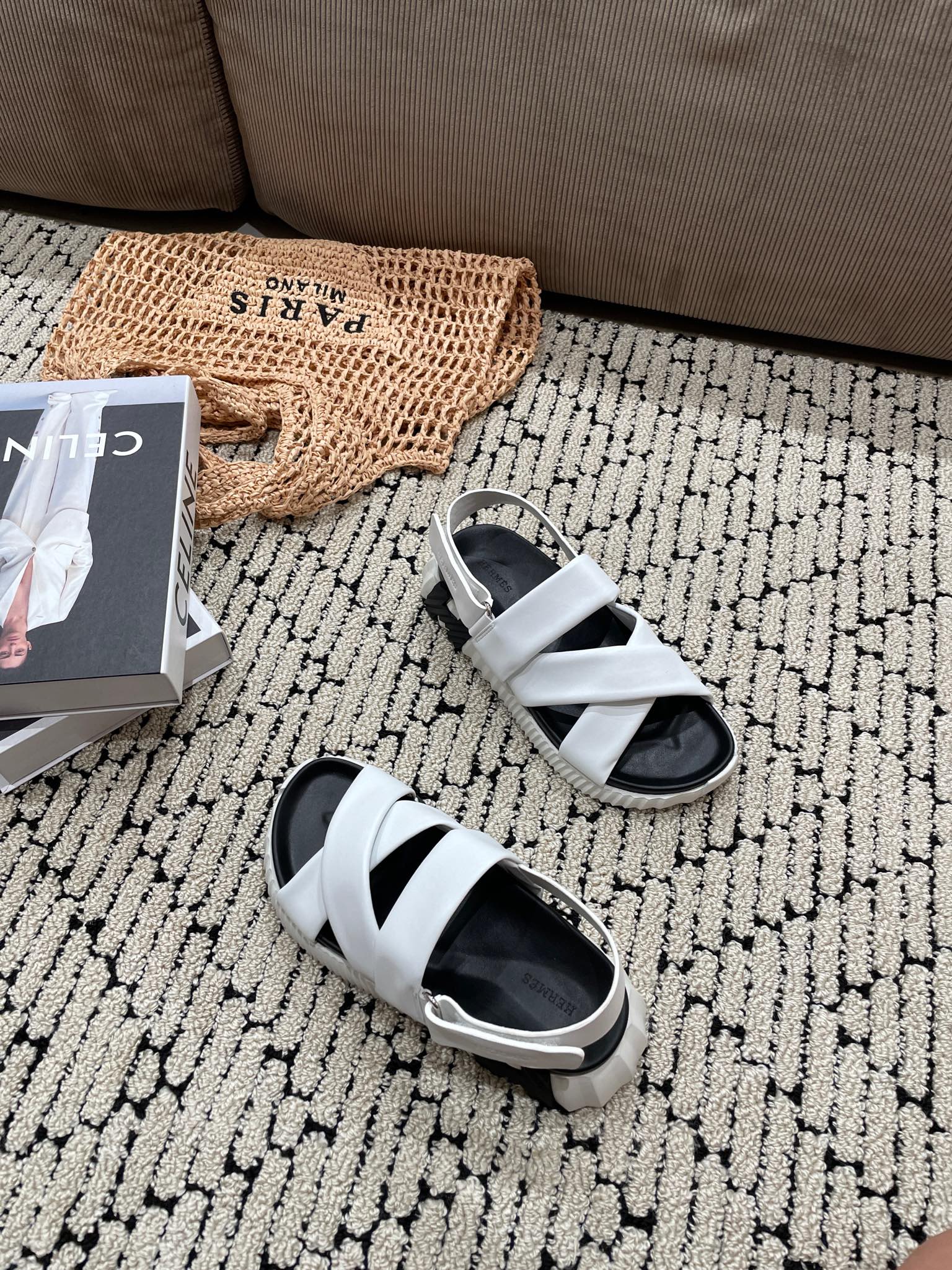 ELECTRIC SANDAL BLACK MIX WHITE CALFSKIN、mysite、Cacoeks