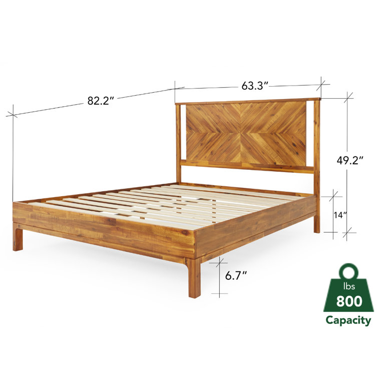 Vivian Solid Wood Platform Bed With Headboard, Rustic Bed Frame