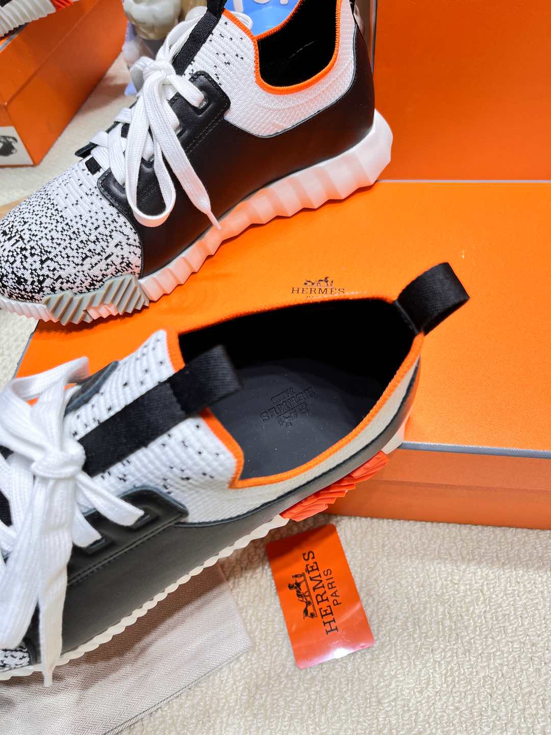 DEPART SLIP-ON SNEAKER IN WHITE MIX BLACK KNIT AND BLACK CALFSKIN、mysite、Cacoeks