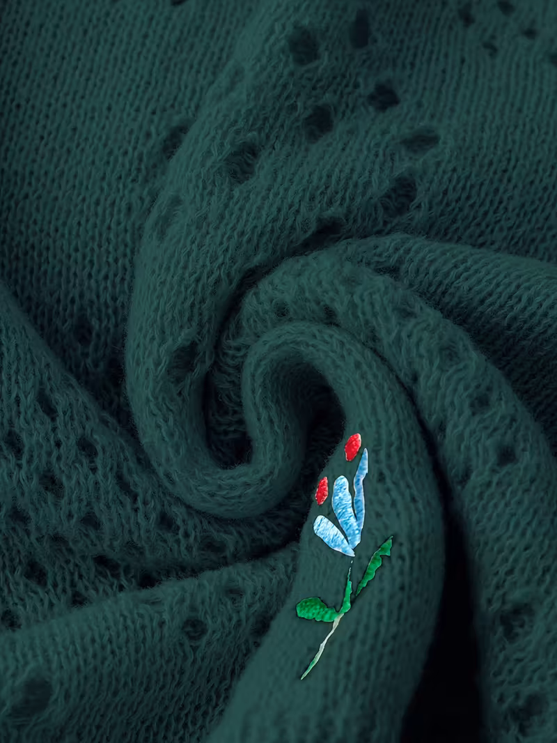 plus size floral embroidery sweater casual cut out long sleeve crew neck sweater for spring womens plus size clothing Product details 14