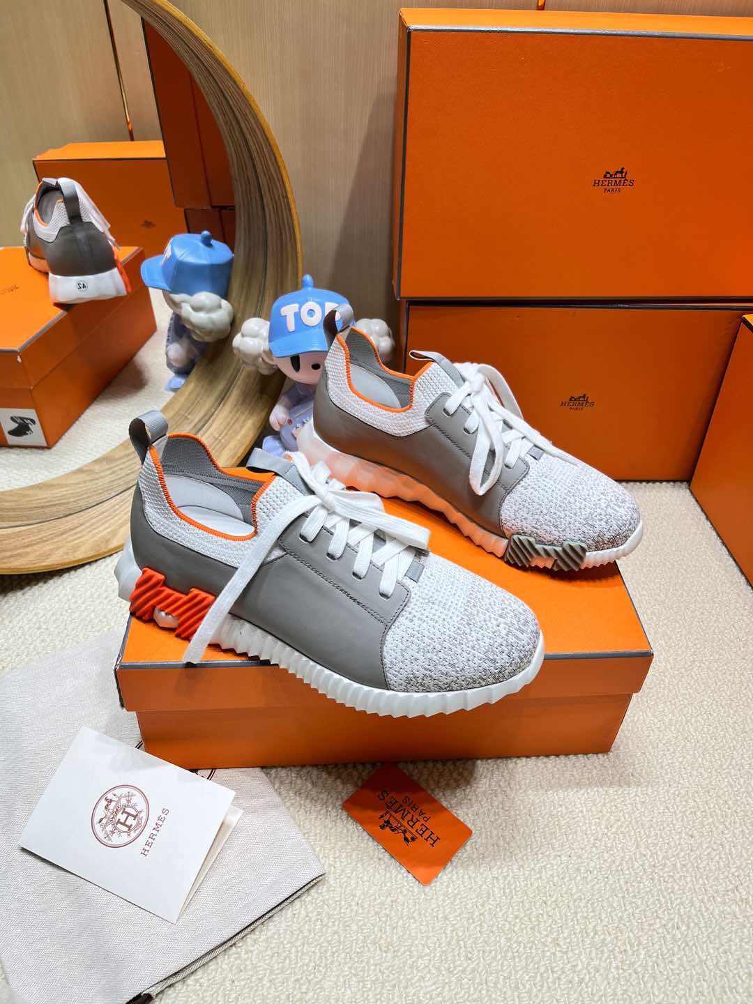 DEPART SLIP-ON SNEAKER IN WHITE MIX MOUSE GRAY KNIT AND CALFSKIN、mysite、Cacoeks