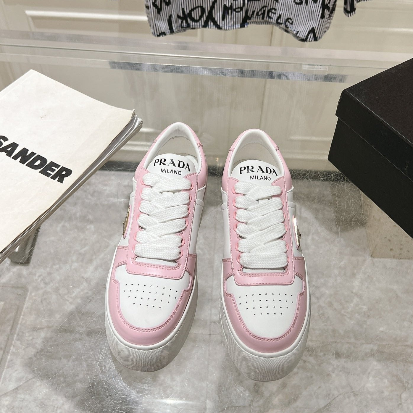 PRA DOWNTOWN BOLD SNEAKERS WHITE AND LIGHT PINK CALFSKIN、mysite、Cacoeks