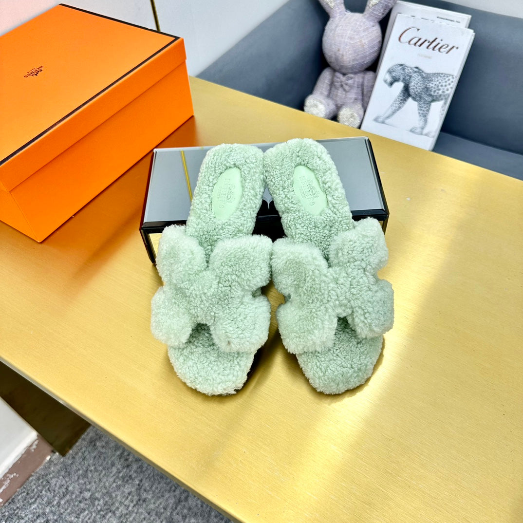 0RAN SHEARLING SANDALS PASTEL GREEN、mysite、Cacoeks