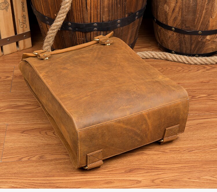 Front View of Woosir Vintage Leather Backpacks Mens Business Travel