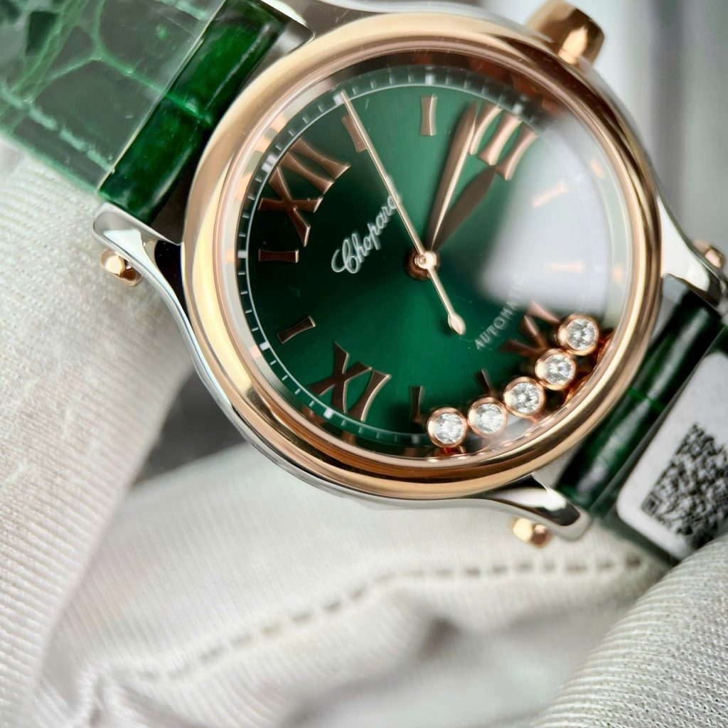 Đồng Hồ Chopard Chế Tác Happy Sport Mặt Đá Xoay Máy Cơ Nữ Màu Xanh Lá Cây 36mm (2)
