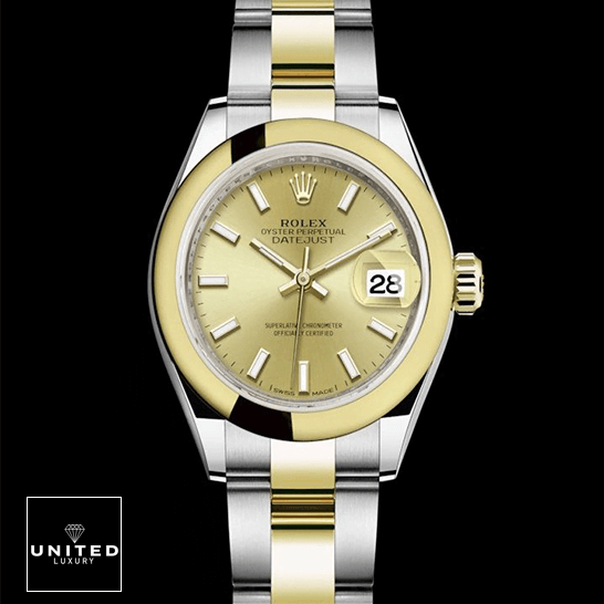 Lady Datejust 28mm Replica 6 Rolex Datejust 279163 Steel Yellow Gold Dial Replica black background