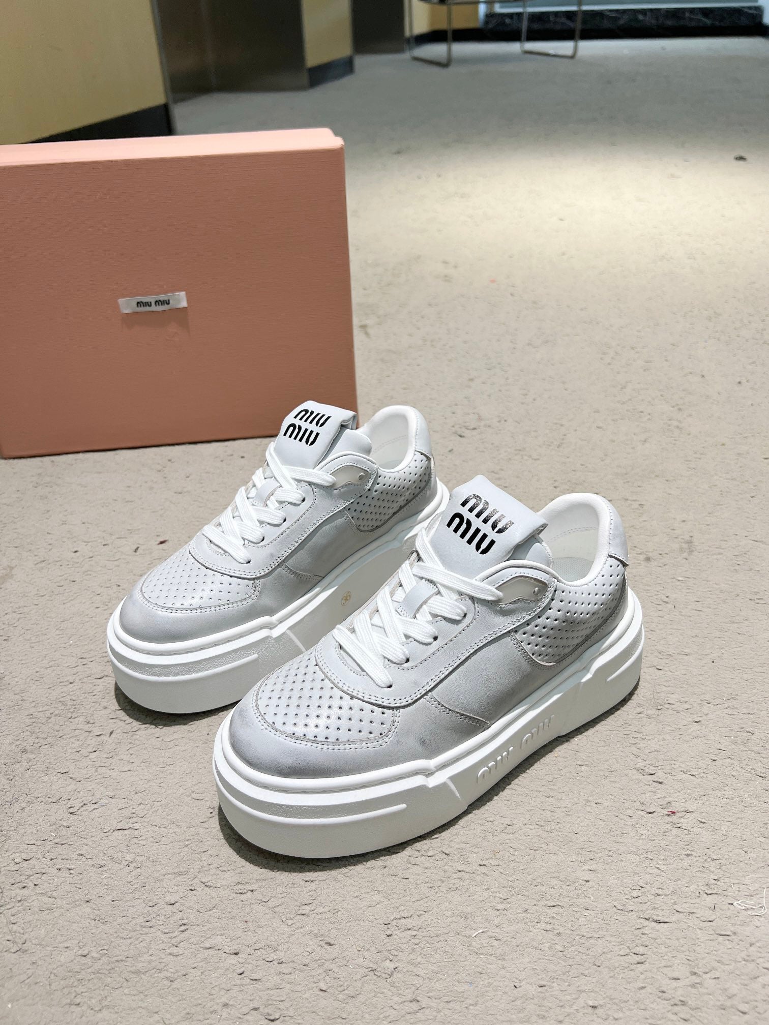 Sneakers Thick-soled Light Gray Cowhide、mysite、Cacoeks