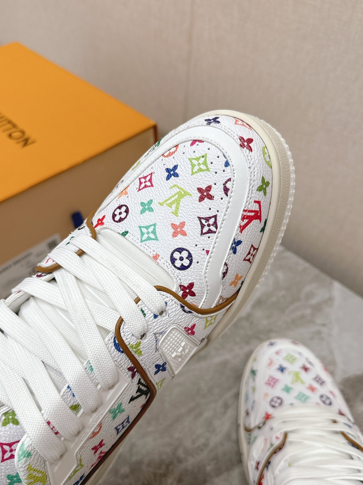 TRAINER SNEAKER IN WHITE MIX COLORFUL CALFSKIN、mysite、Cacoeks