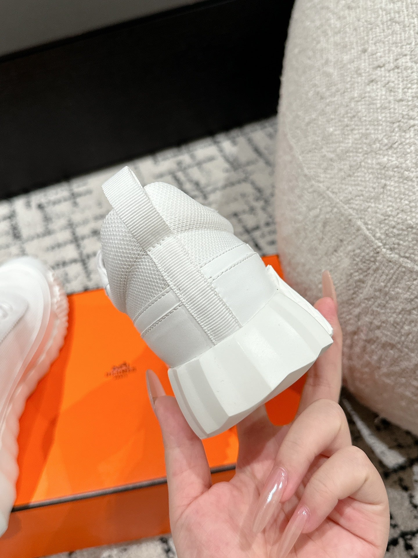 BOUNCING SNEAKER IN WHITE CALFSKIN AND FABRIC、mysite、Cacoeks