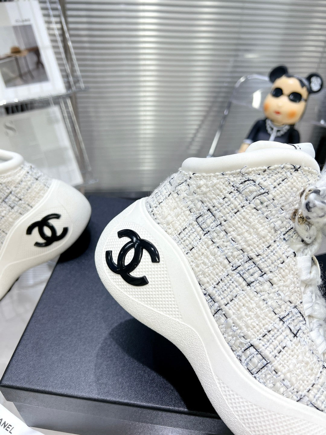 CC CANO ALTO SNEAKER IN WHITE WOOL TWEED AND RUBBER、mysite、Cacoeks
