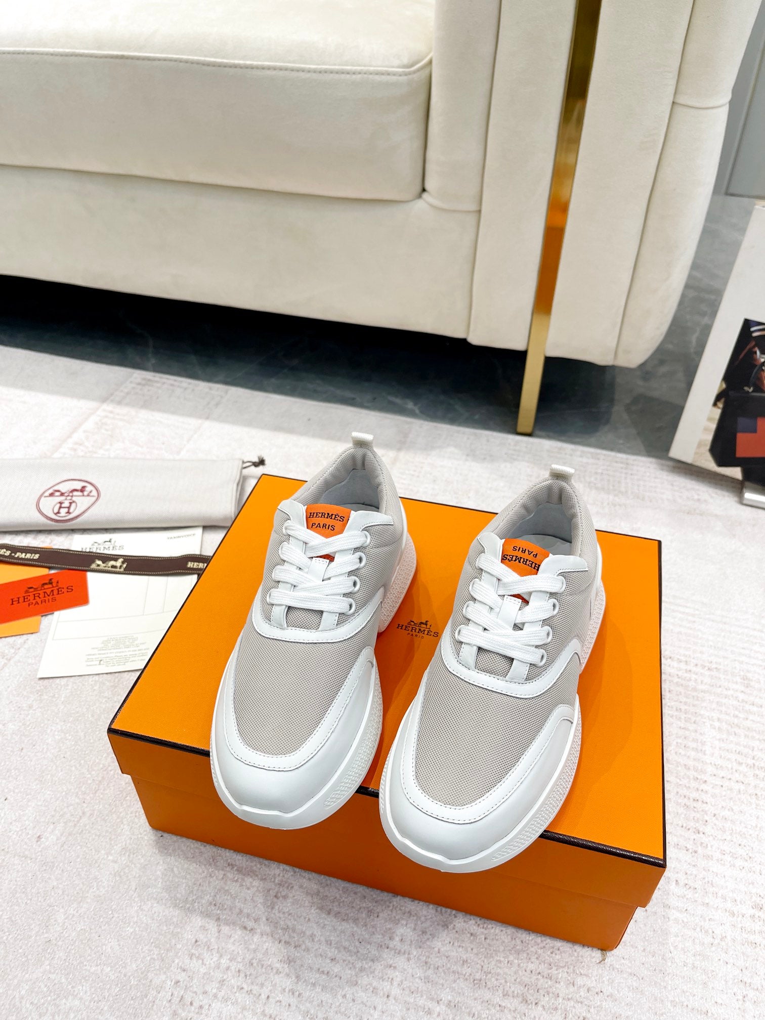 GIGA SNEAKER IN HARBOR GRAY STITCHED MESH AND WHITE CALFSKIN、mysite、Cacoeks