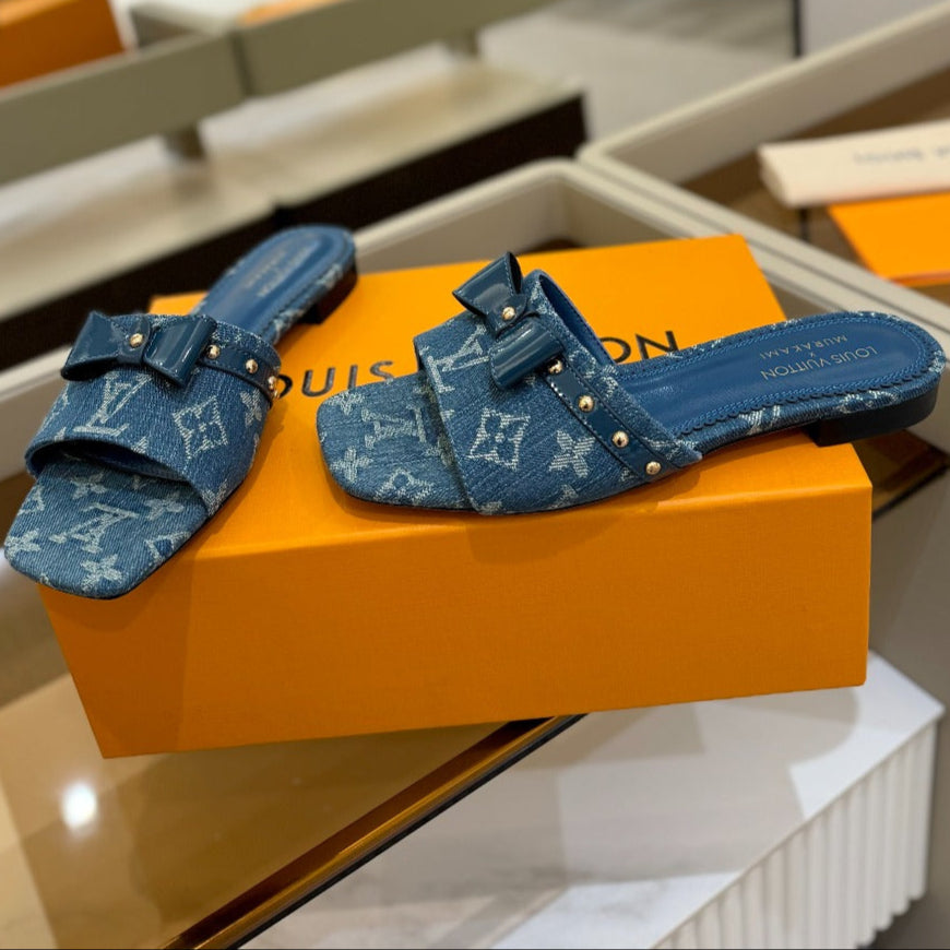 LV X TM 6AM FLAT MULE IN NAVY BLUE MONOGRAM DENIM、mysite、Cacoeks
