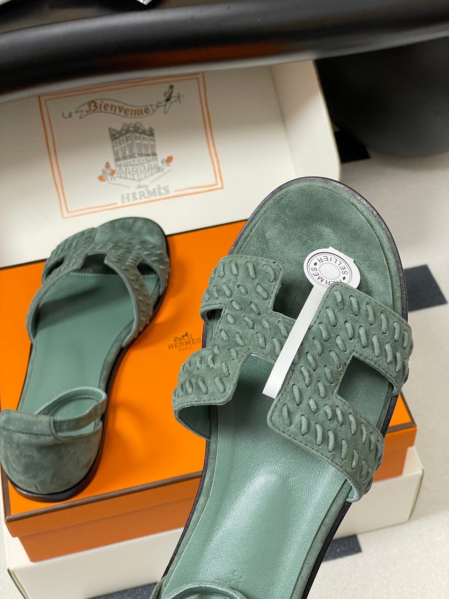 HM 25S SANTORINI SANDAL IN MUTED MINT GREEN SUEDE AND LAMBSKIN、mysite、Cacoeks