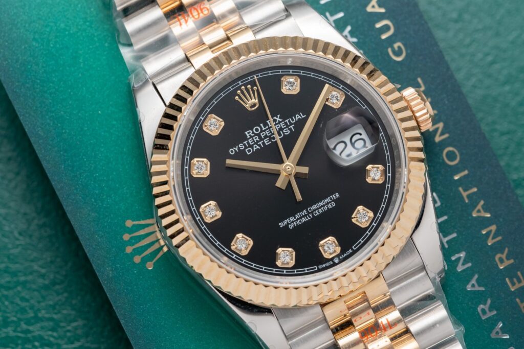 Đồng Hồ Rolex DateJust Bọc Vàng Thật Mặt Đen Nam Nhà Máy GM 36mm (7)