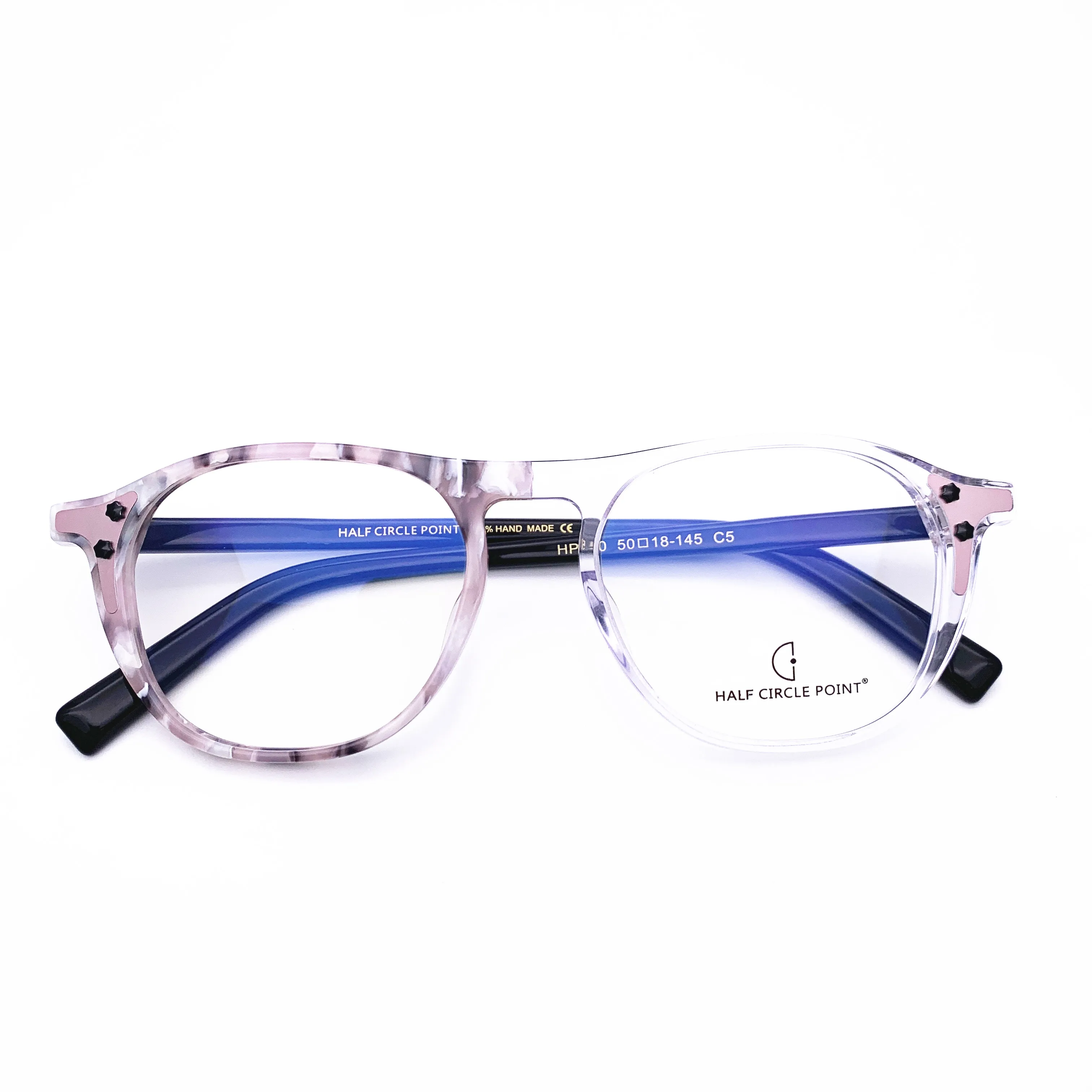 Belight Optical  Women Acetate Fancy Colorful Contrast Pink Color Star Rivet Design Spectacle Frame Precription Lens HP250