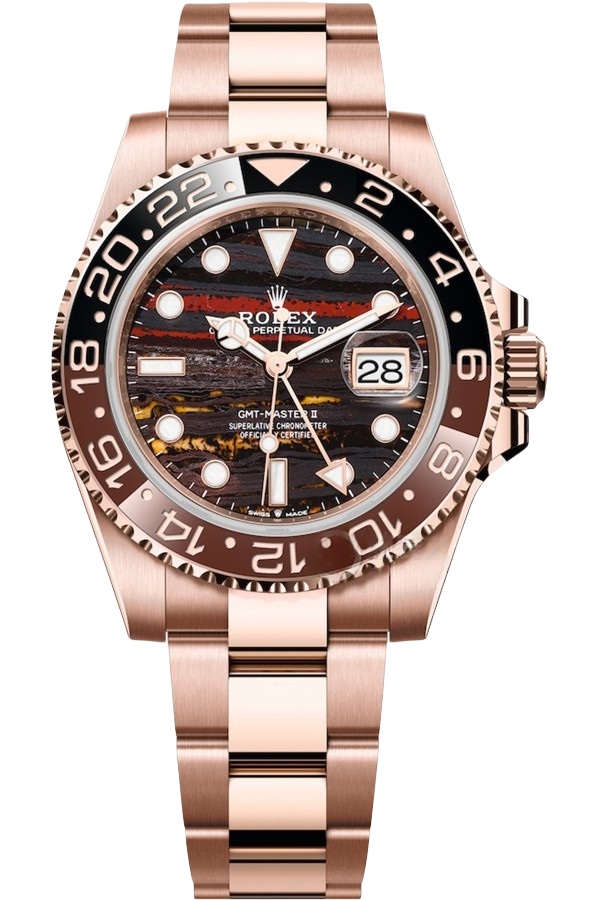 Rolex GMT-Master II Black Dial Super Clone Swiss Replica Watch “Root Beer” Ref M126715CHNR-0002 Everose Gold Oyster Bracelet