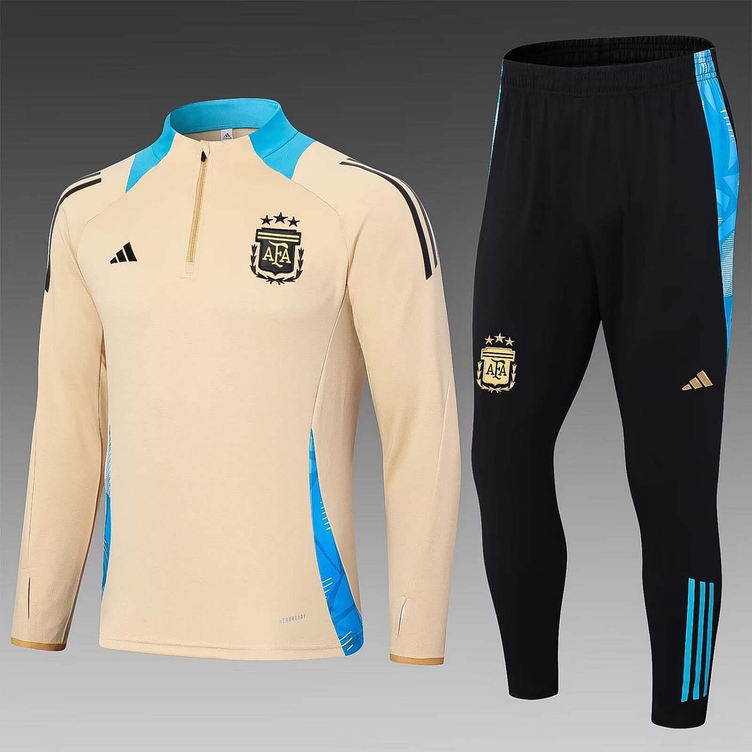 2024 Argentina Half-Pull Training Suit Khaki Football Shirt Set-mysite Custom Football Kit- Nextkits