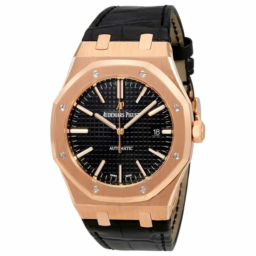 audemars piguet royal oak automatic black dial black leather strap mens watch 15400orood002cr01