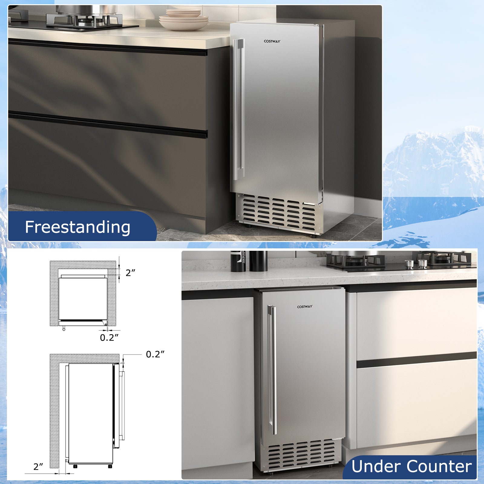 Eletriclife Under Counter Nugget Ice Maker with Self-Cleaning and 24H Timer