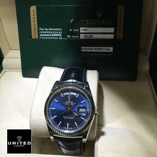 Rolex Day-Date 118139-0004 V5 Blue Dial Replica & Guarantee Card