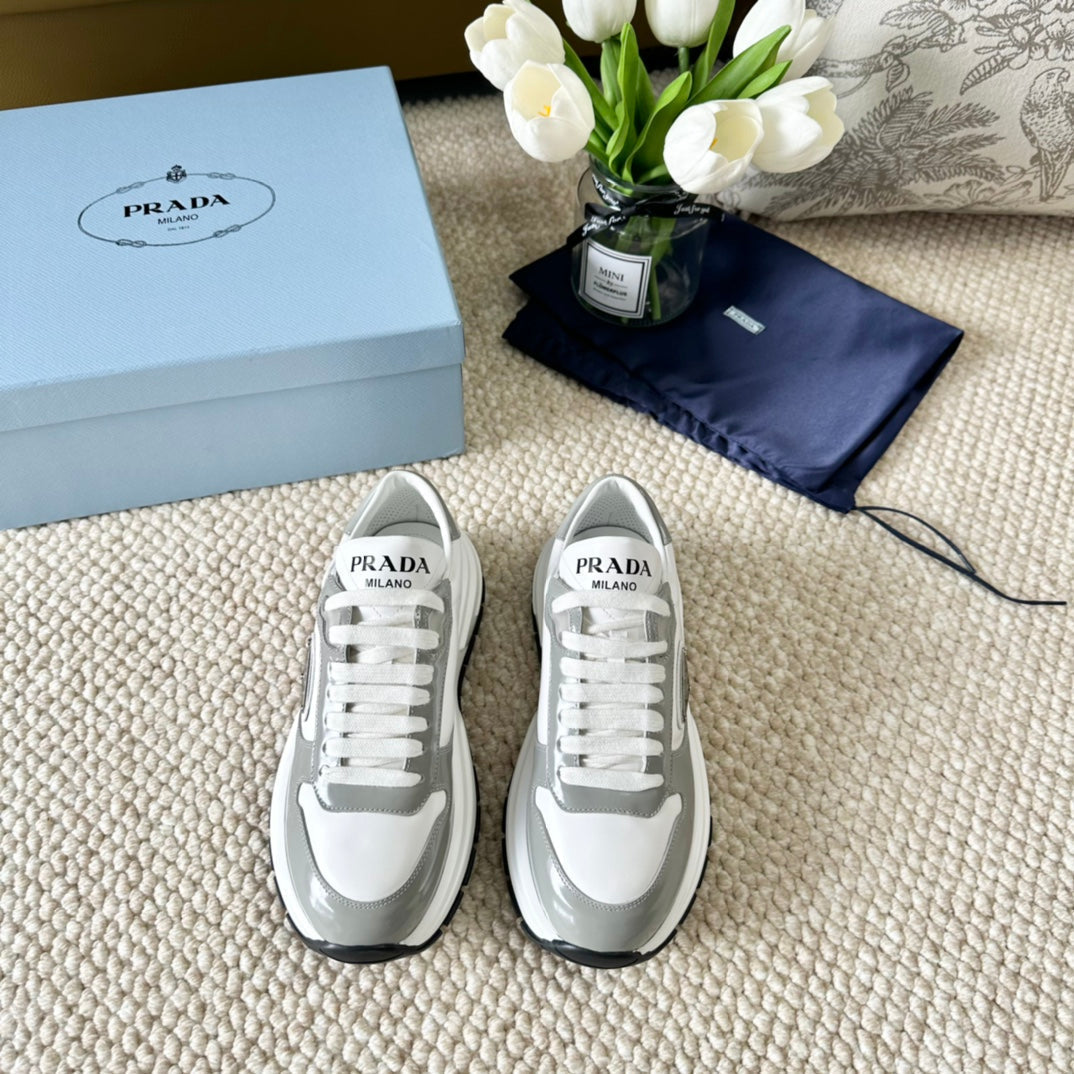 PRA BLACK THICK SOLE SNEAKER GRAY AND WHITE CALFSKIN、mysite、Cacoeks