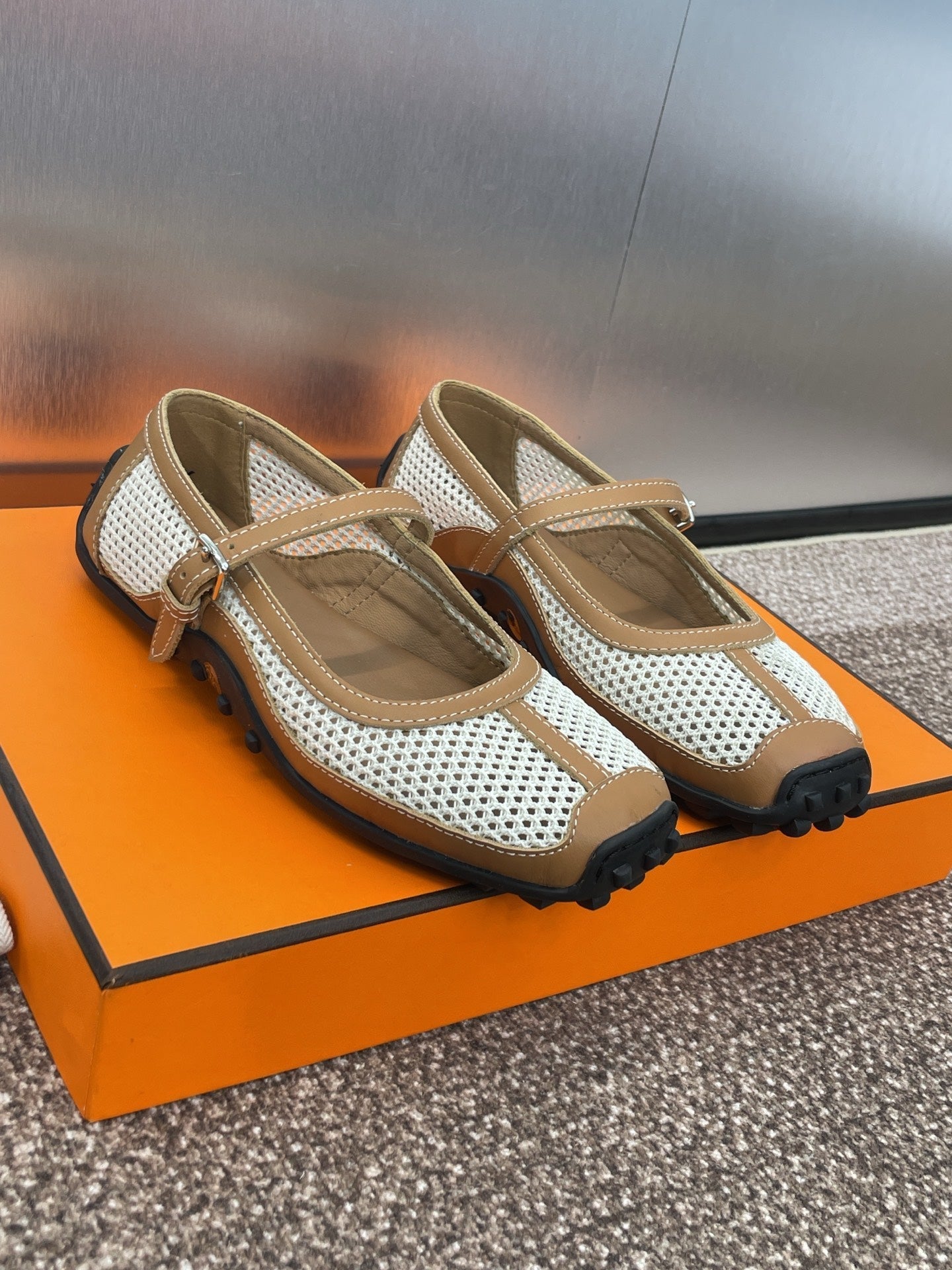 KICHU BALLET FLAT IN BRONZE BROWN CROCHET KNIT AND CALFSKIN、mysite、Cacoeks