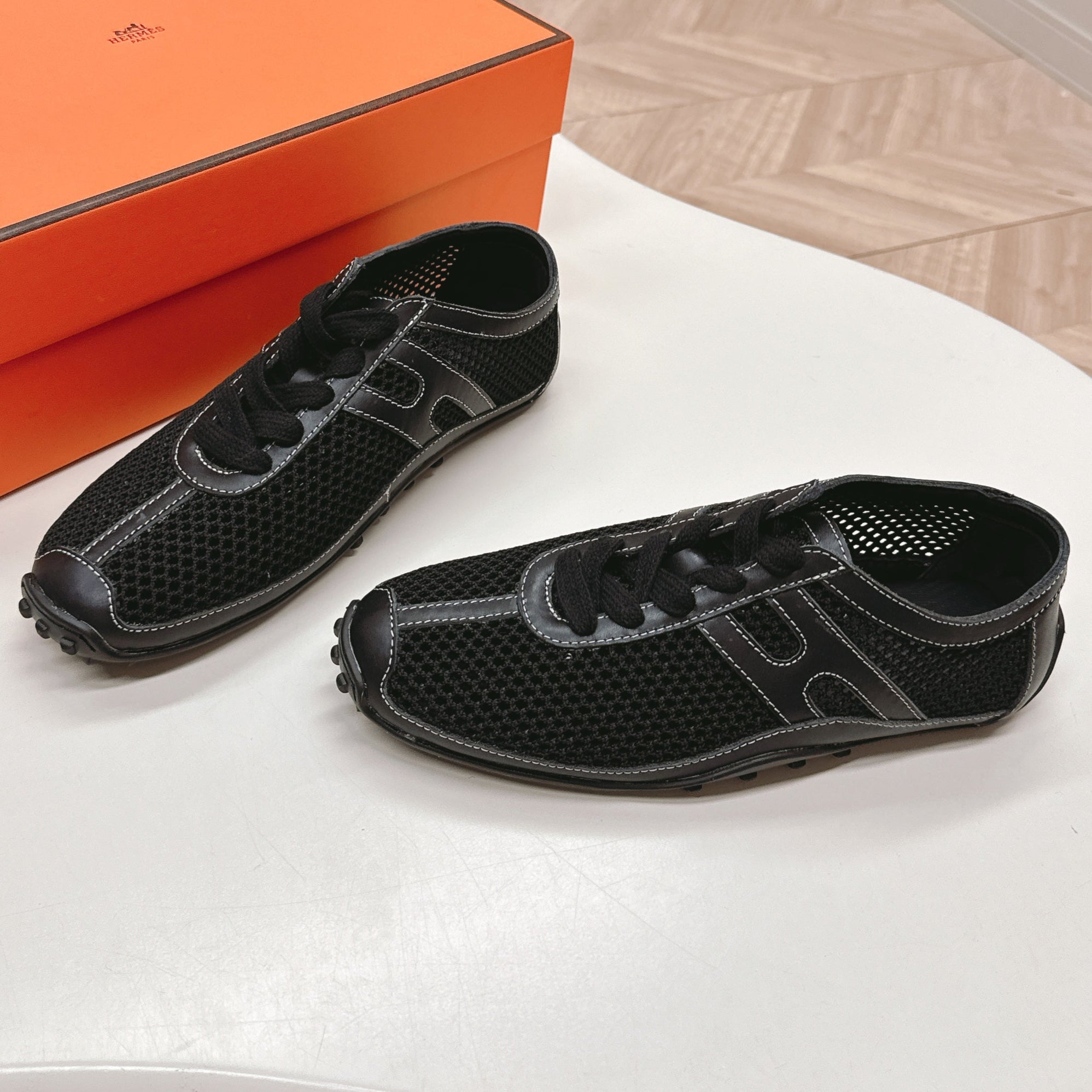 KIGA SNEAKER IN BLACK CROCHET KNIT AND CALFSKIN、mysite、Cacoeks