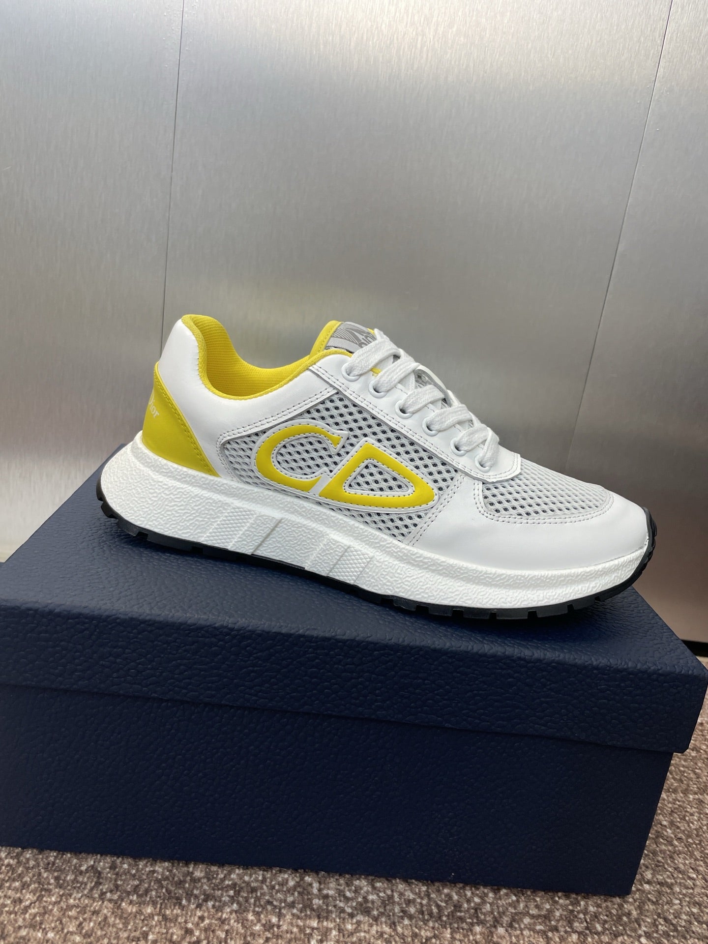 DIOR 25S D-RUN'N COUPLE SNEAKERS IN WHITE YELLOW CALFSKIN AND MESH、mysite、Cacoeks