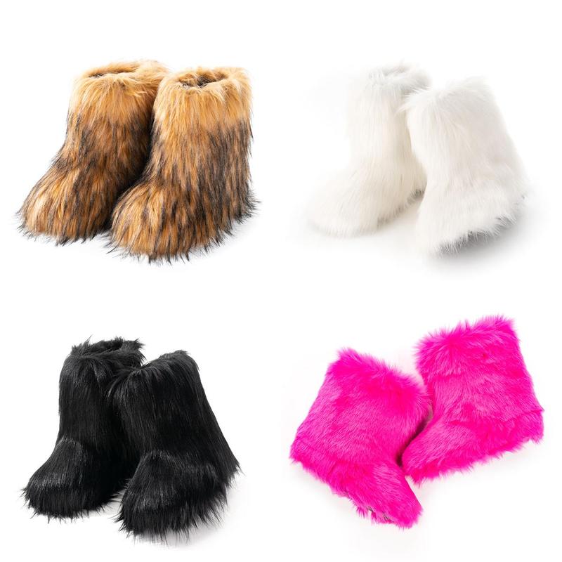 IUV Women's Fluffy Faux Fur Boots Snow Boots for women Winter Round Toe Suede Snow Women's mid-calf Boots Outdoor Indoor Flat Boots Comfy Plush Warm Short Boots Brown Black Pink White Boots Y2k Boots