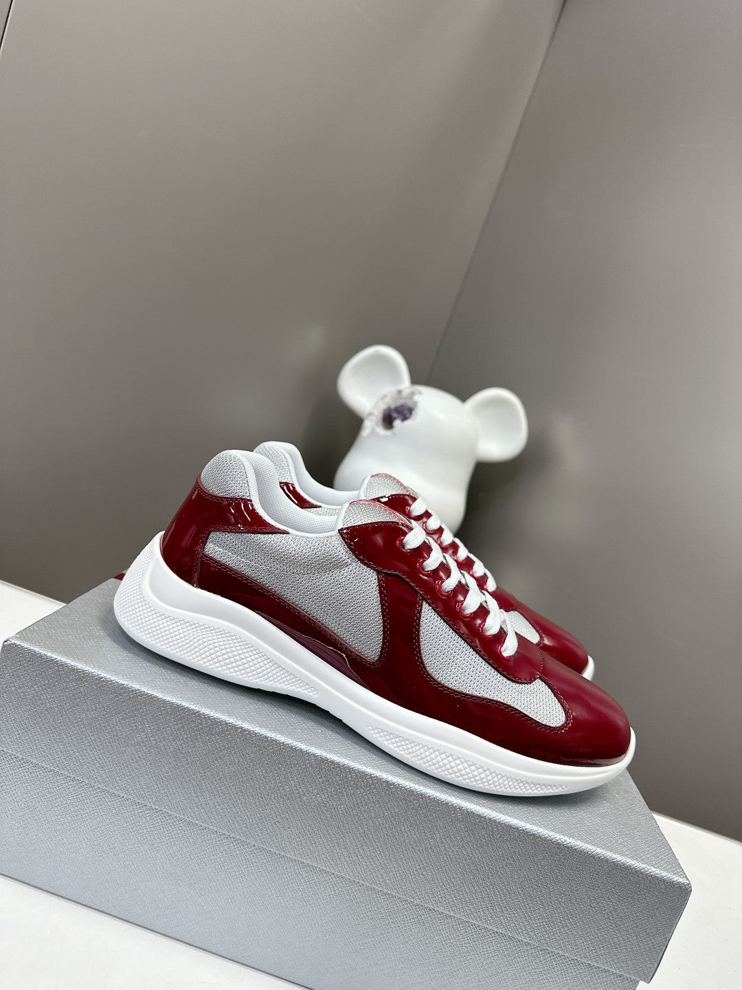 PRADA SNEAKERS IN BURDUNDY RED CALFSKIN AND MESH、mysite、Cacoeks