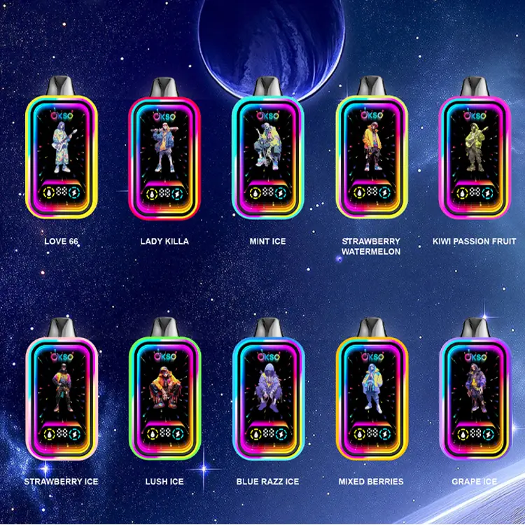 OKSO Magic Mirror 50K flavors lineup: Blue Razz Ice, Watermelon Ice, Strawberry Ice, Grape Ice, Love 66, Lady Killa, Mint Ice, Strawberry Watermelon, Kiwi Passion Fruit, Mixed Berries