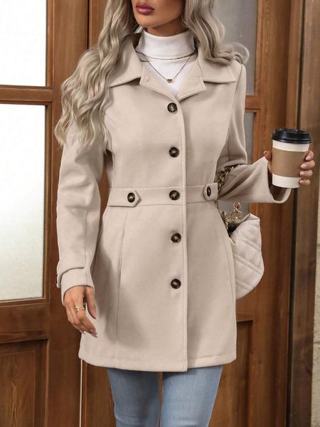 Women's Mid-Length Woolen Coat, Fall Winter New Arrival, Lapel Button Design, Slim Fit, Elegant Style, Perfect for Cold Weather Jackets